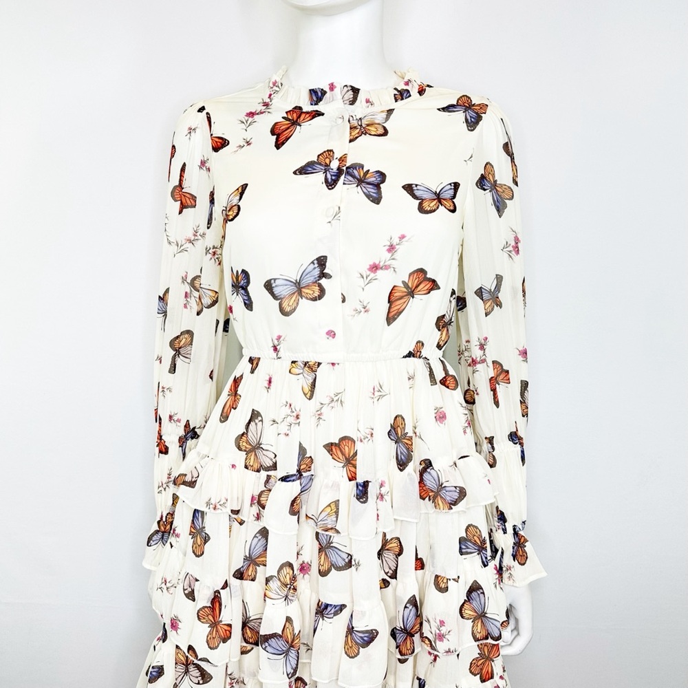 Jessakae Ivory Butterfly Ruffle Dress Size XS Long Sleeve Playful Party Girly - Picture 2 of 9